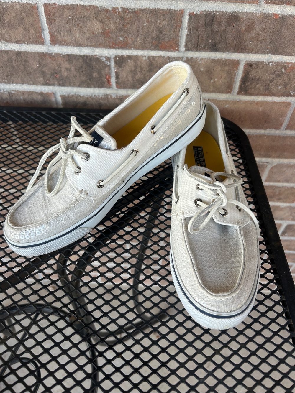 Sperry Women's White Canvas/Sequin Boat Shoes